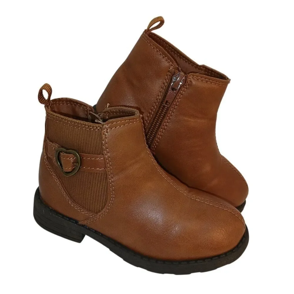 Carter's Toddler Girls Brown Ankle Boots with Heart Buckles - Size 8T